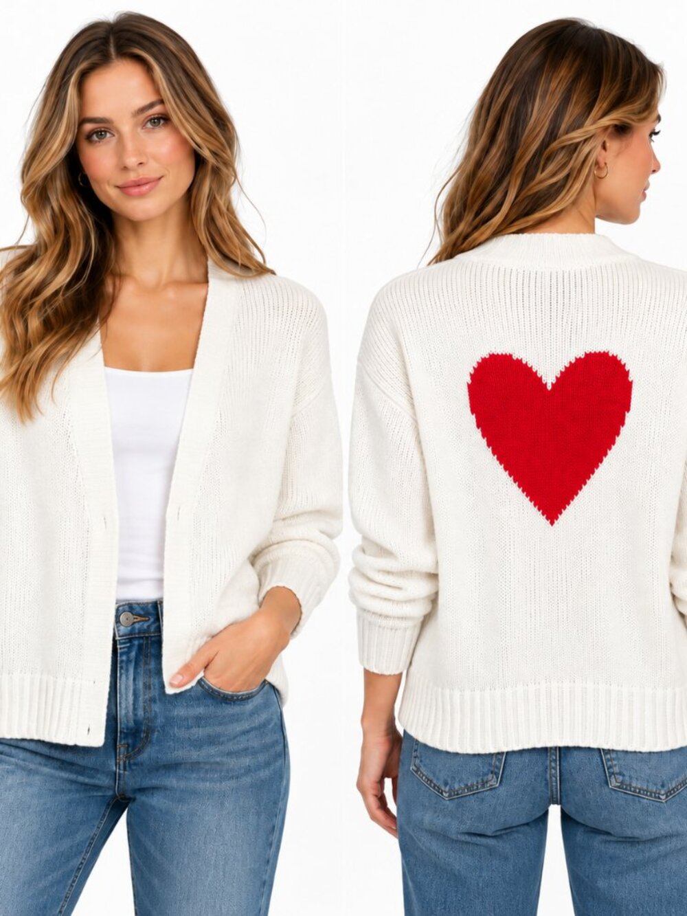 LOFT Womens Heart Cardigan Sweater Large Ivory Valentine's Day Holiday Coquette